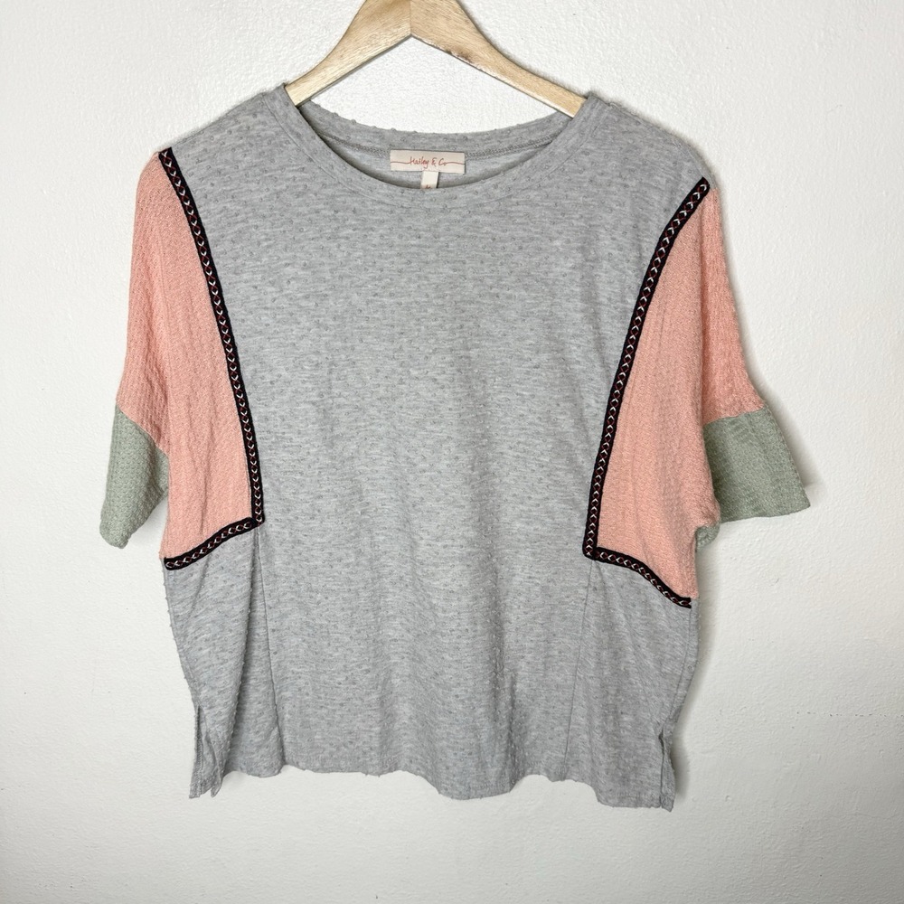 Hailey And Co Color Block Textured Loose T-Shirt Pastel Women's‎ Medium Boho Top